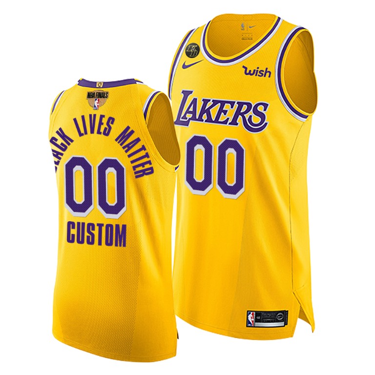 Men's Los Angeles Lakers Custom #00 NBA Social justice Authentic 2020 G1 G4 Finals Gold Basketball Jersey CHF8383NA